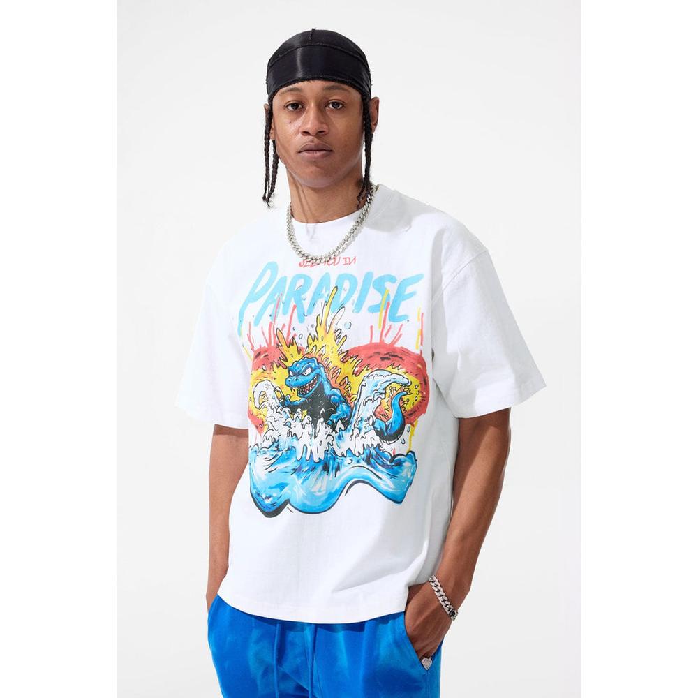 Men's Sea Monster Cropped Boxy T-Shirt, White