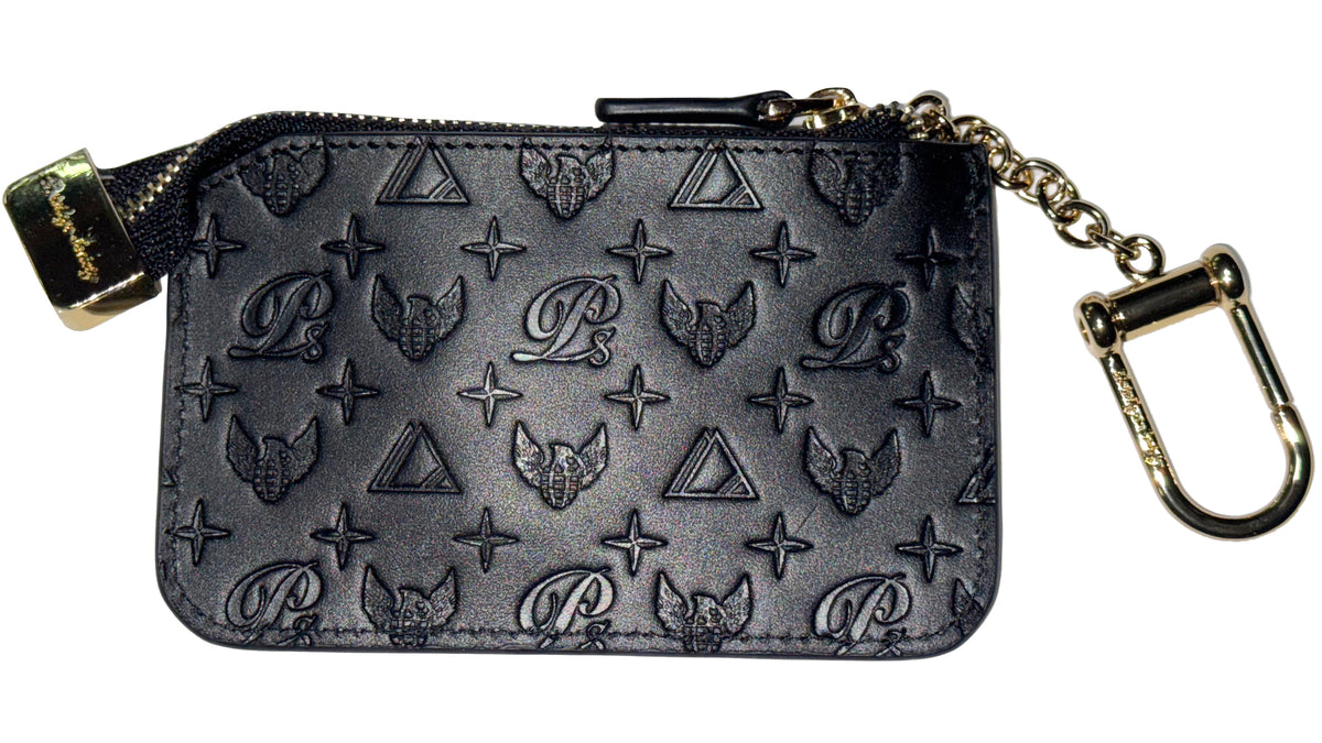Monogram Leather Keychain Wallet, BLACK/GOLD