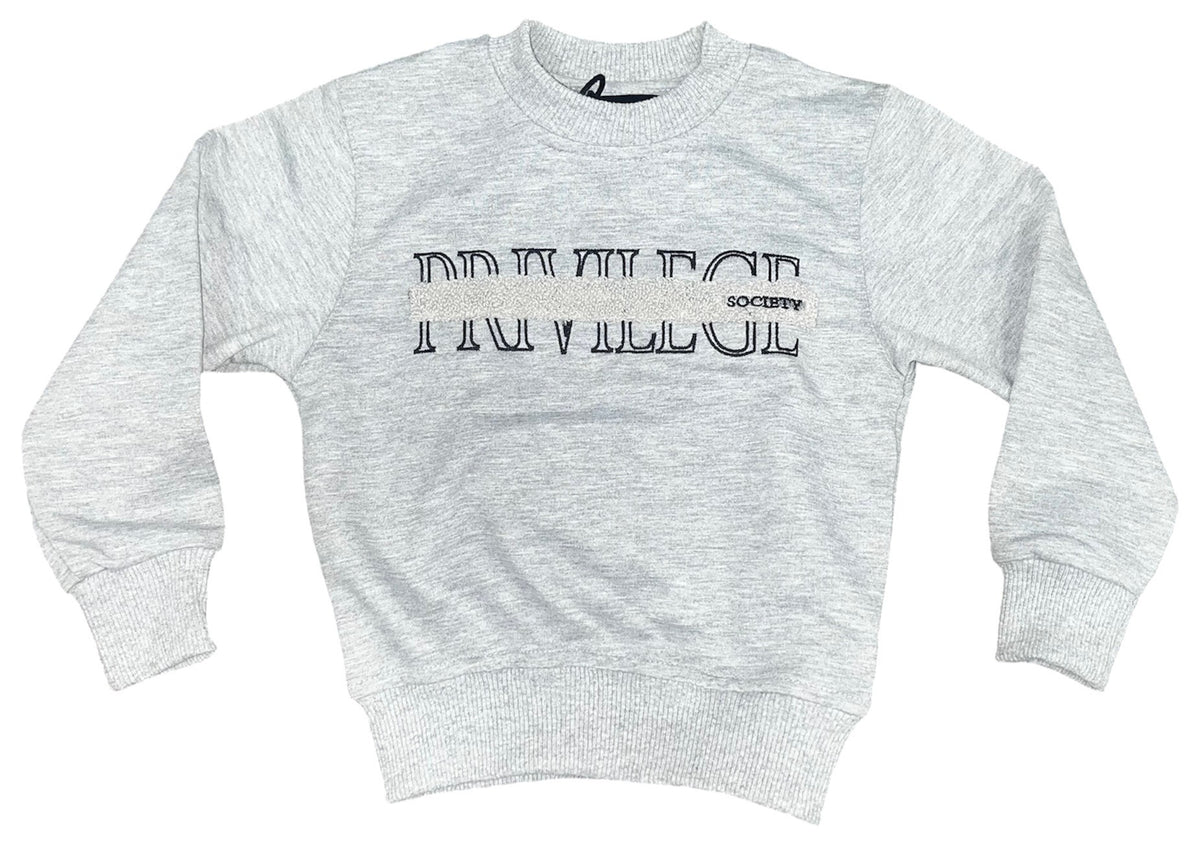 Kid's 30k Stitch Wool Crewneck Sweater, Grey