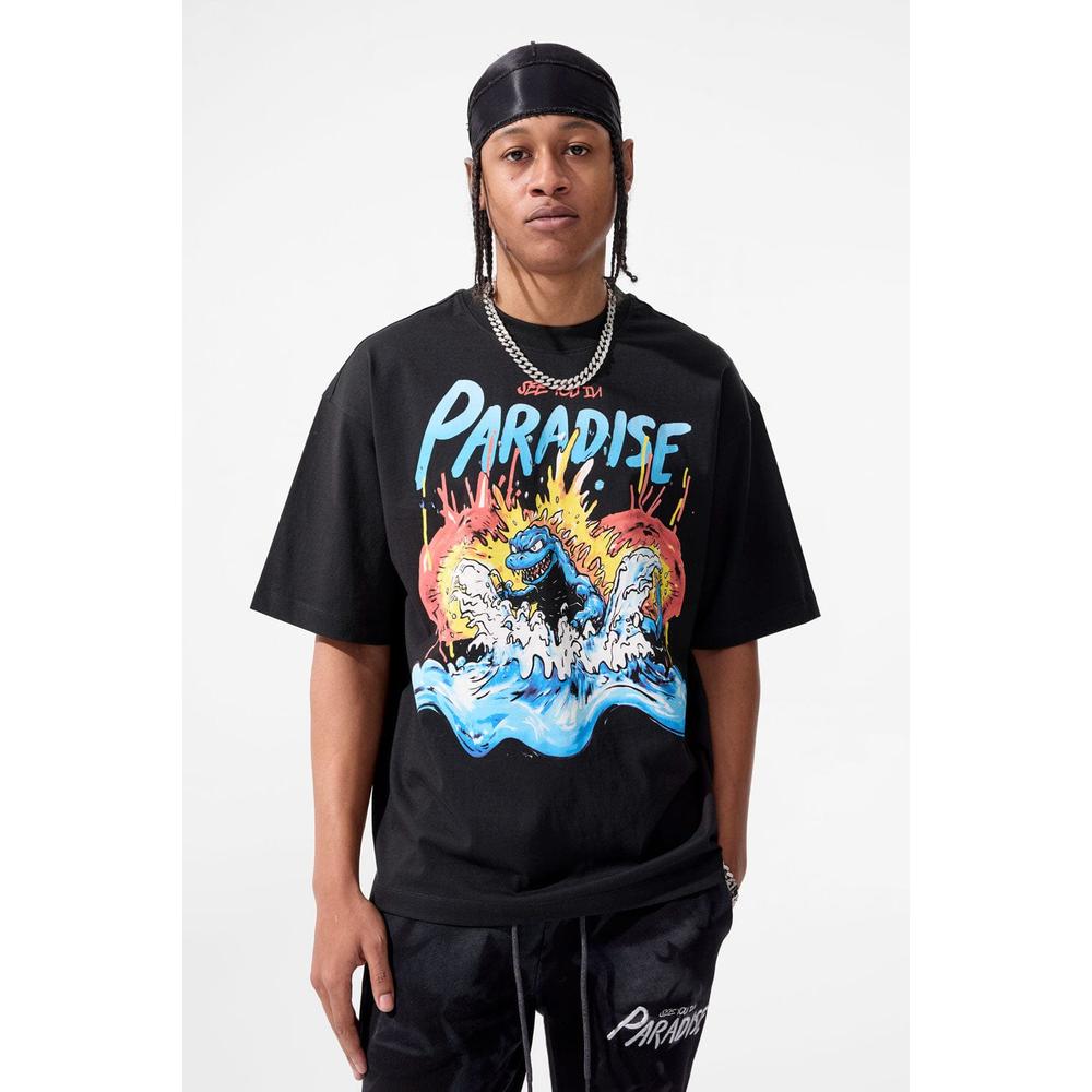 Men's Sea Monster Cropped Boxy T-Shirt, Black