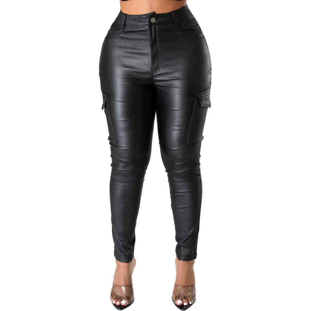 Women's Faux Leather Cargo Skinny Pants - Krush Clothing
