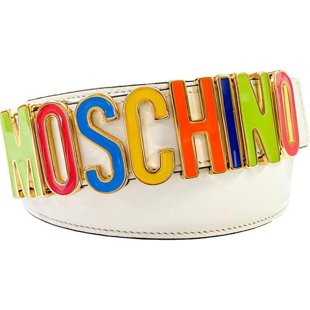 Moschino Men's Multi Color Buckle Belt, White - Krush Clothing