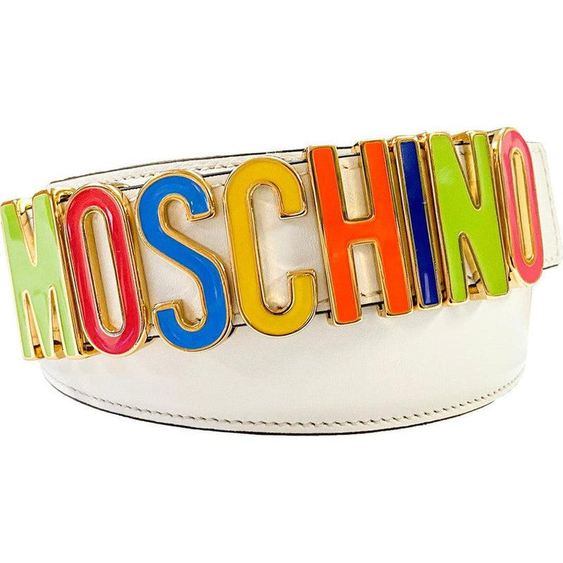 Moschino Men's Multi Color Buckle Belt, White - Krush Clothing