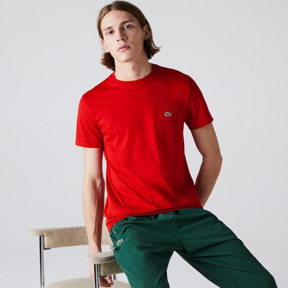 Men's Crew Neck Pima Cotton T-Shirt, Red - Krush Clothing
