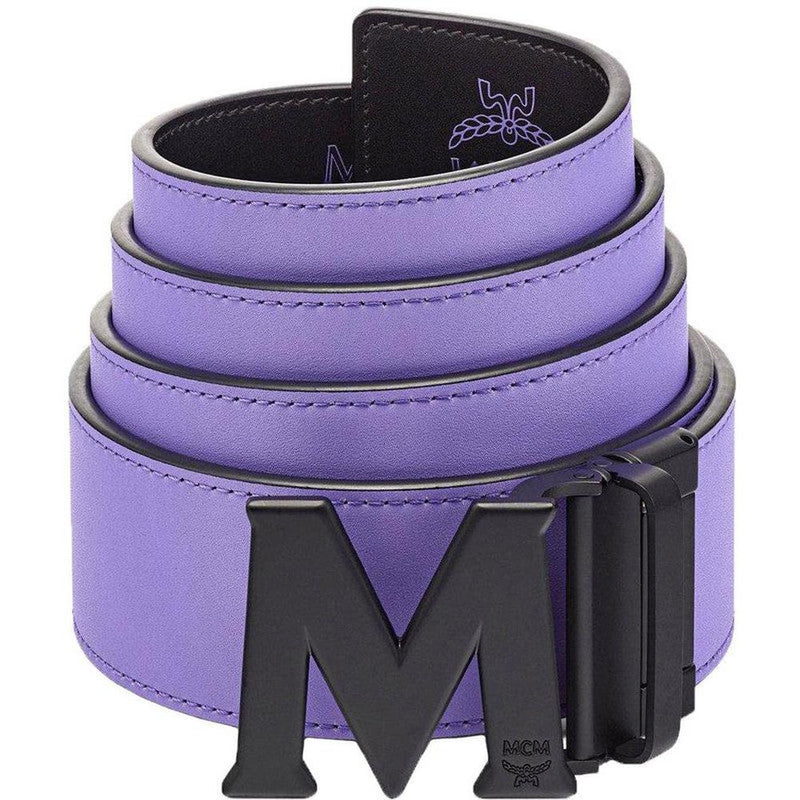 MCM Claus Matte M Reversible Belt 1.75” in Embossed Leather, Black/Purple