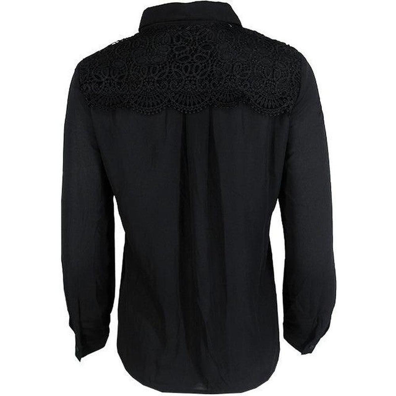 Women's Long Sleeve Button Up Beads Black