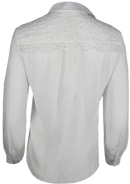 Women's Long Sleeve Button Up Beads White