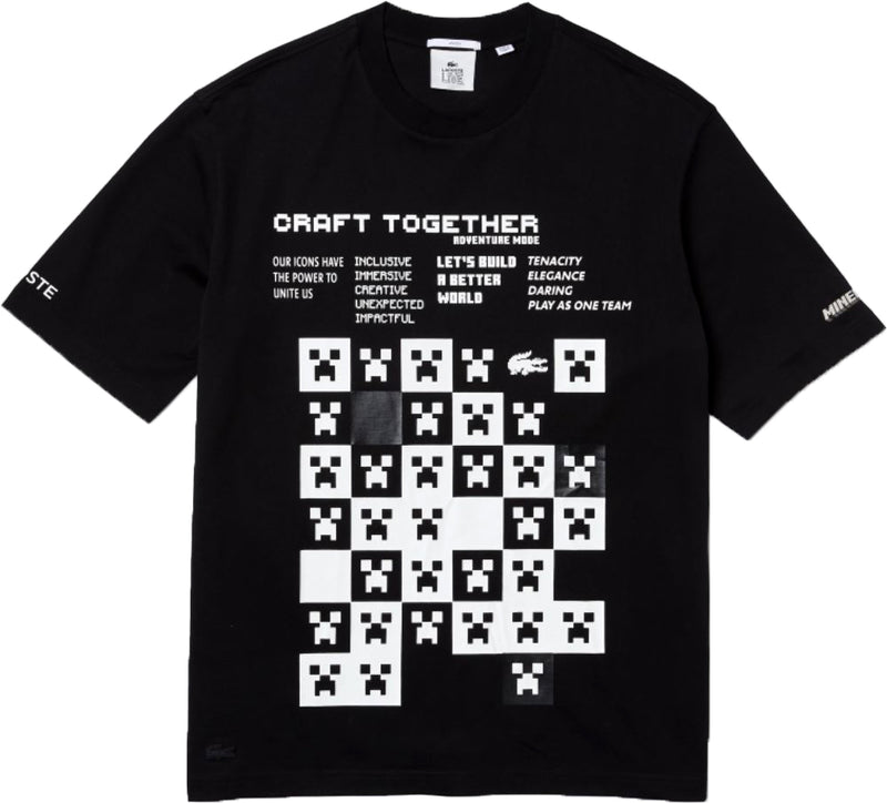 Men's Lacoste L!VE Collab Minecraft Loose Fit Organic Cotton T-Shirt, Black