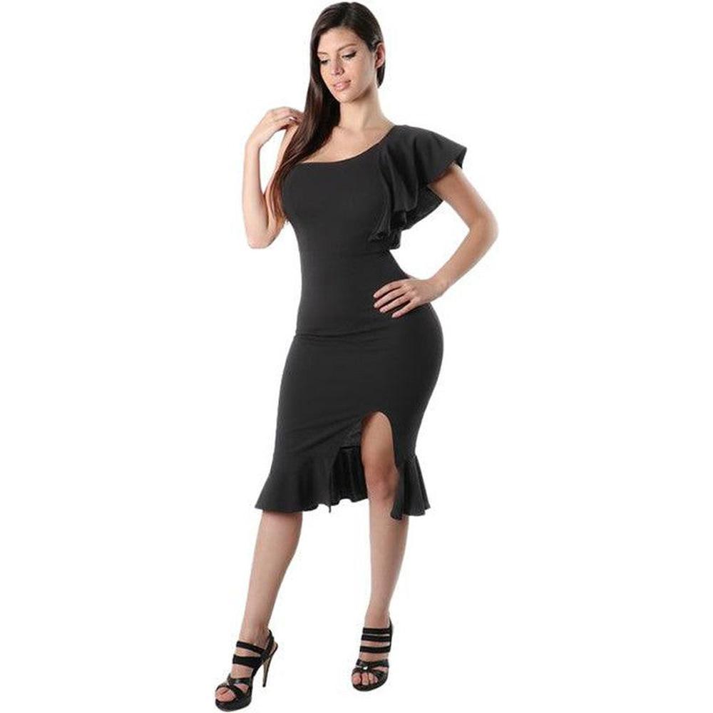 One Shoulder Bodycon Dress with Ruffle Layer Accent – Krush Clothing