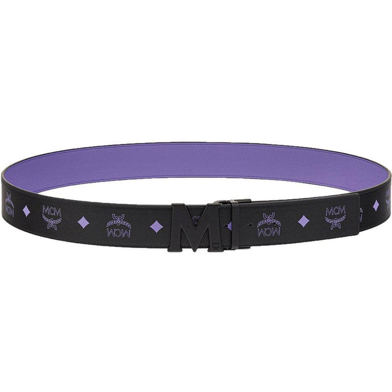 MCM Claus Matte M Reversible Belt 1.75” in Embossed Leather, Black/Purple