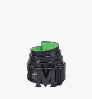 MCM Claus Matte M Reversible Belt 1.75” in Embossed Leather, Black/Green