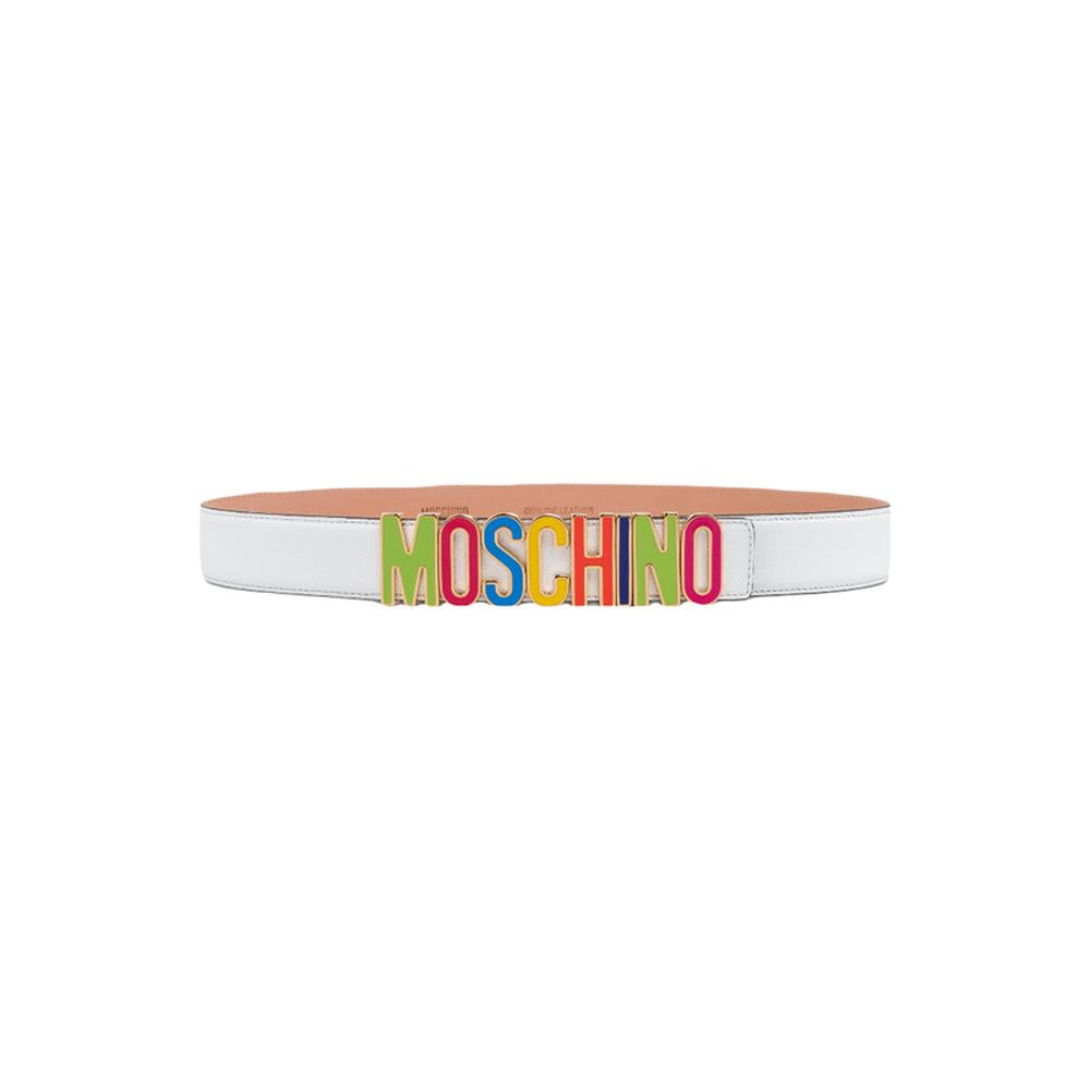 Moschino Men's Multi Color Buckle Belt, White - Krush Clothing