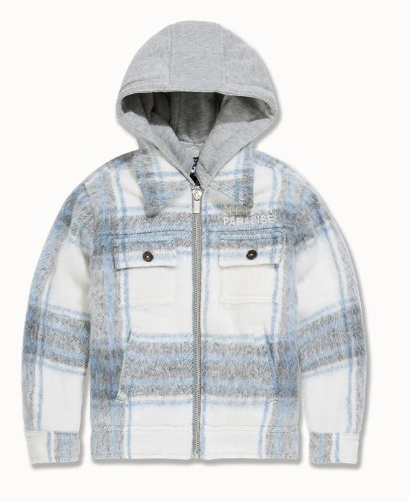 Kids SYIP Hooded Flannel Shacket, Light Blue