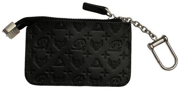 Monogram Leather Keychain Wallet, BLACK/SILVER