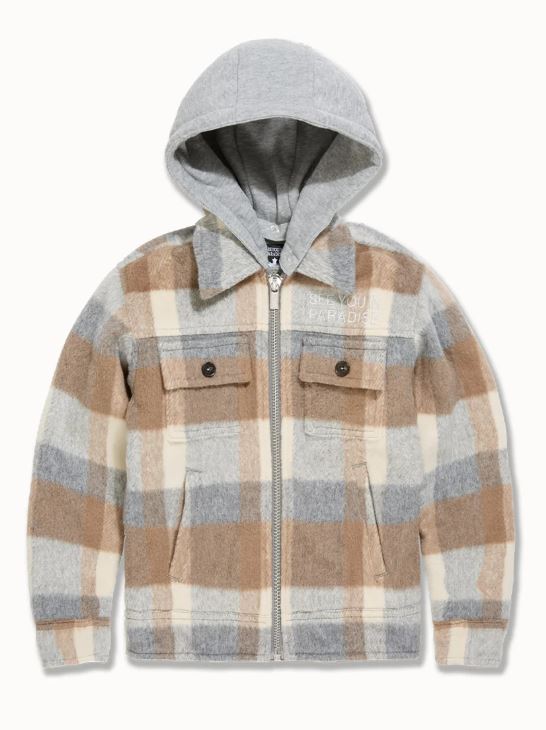 Kids SYIP Hooded Flannel Shacket, Khaki