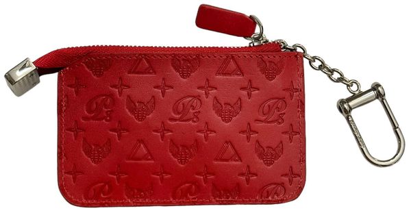 Monogram Leather Keychain Wallet, RED/SILVER