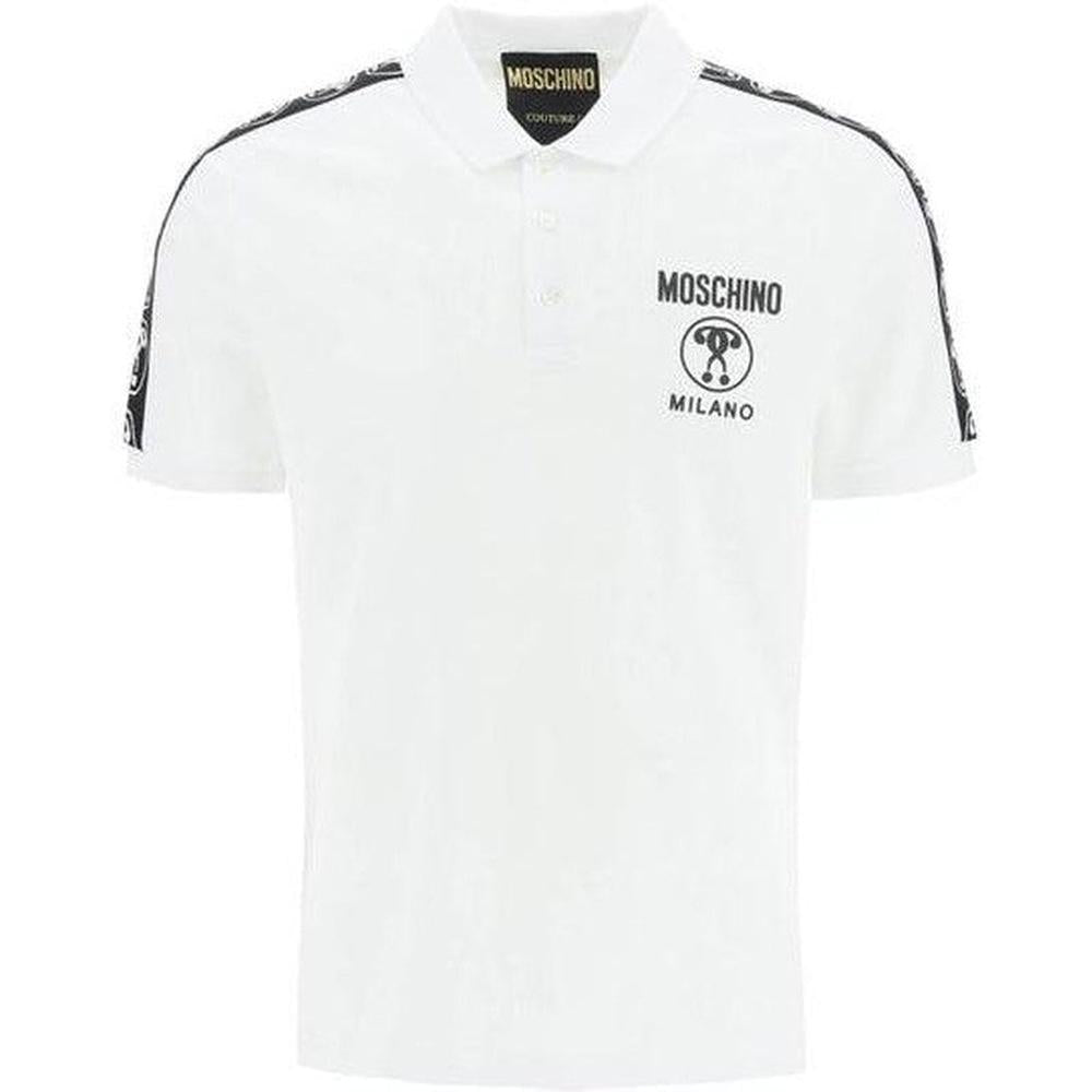 Men's Moschino Double Question Mark Piquet Polo, White - Krush Clothing
