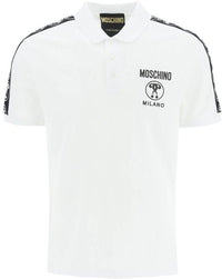 Men's Moschino Double Question Mark Piquet Polo, White - Krush Clothing