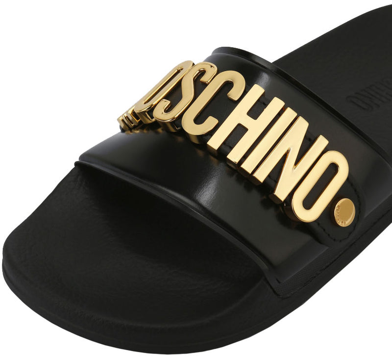 Moschino Couture Pool Slides In Pvc Lettering Logo - Krush Clothing