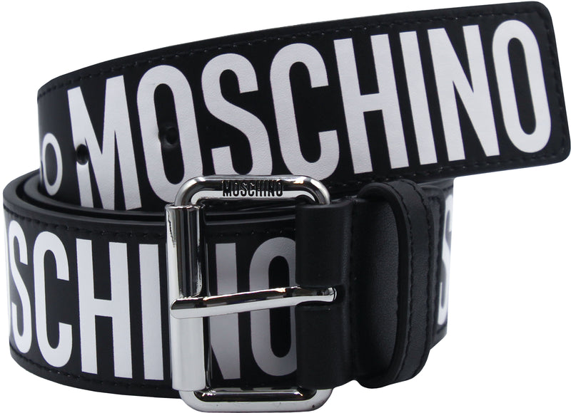 Moschino Couture Leather Belt With All Over Logo - Krush Clothing