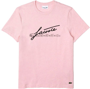 Men's Signature And Crocodile Print Crew Neck Cotton T-Shirt, Pink - Krush Clothing