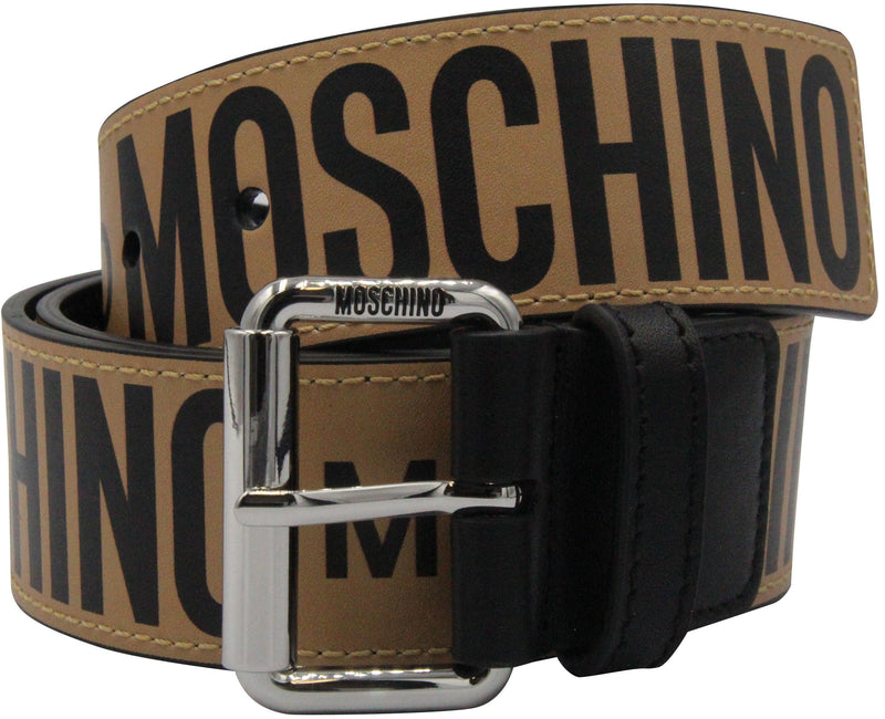 Moschino Couture Leather Belt With All Over Logo - Krush Clothing
