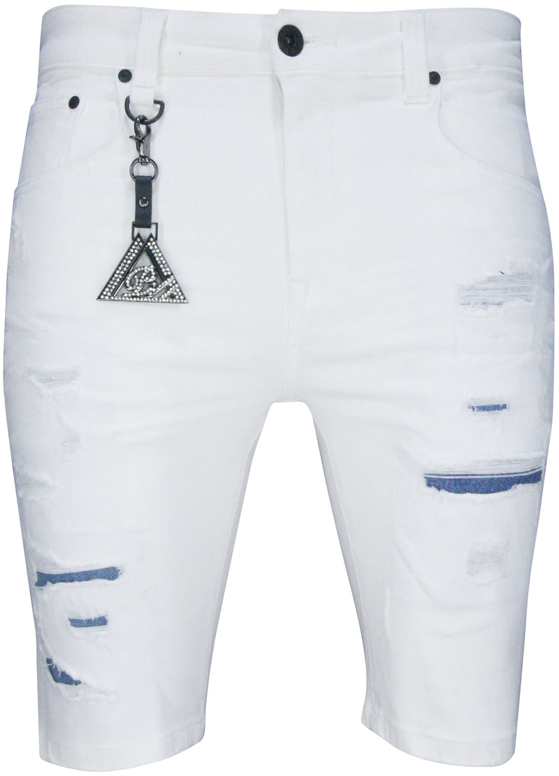 Men's White Fire Denim Shorts PS2020S-103 - Krush Clothing