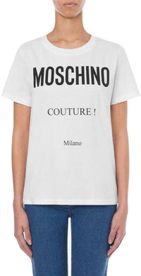 Women's Cotton T-shirt With Moschino Couture Print White XL/46 - Krush Clothing