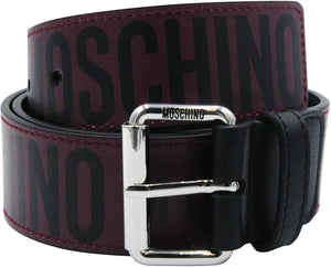 Moschino Couture Leather Belt With All Over Logo - Krush Clothing