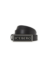 IceBerg Black Leather Belt With Logo - Krush Clothing