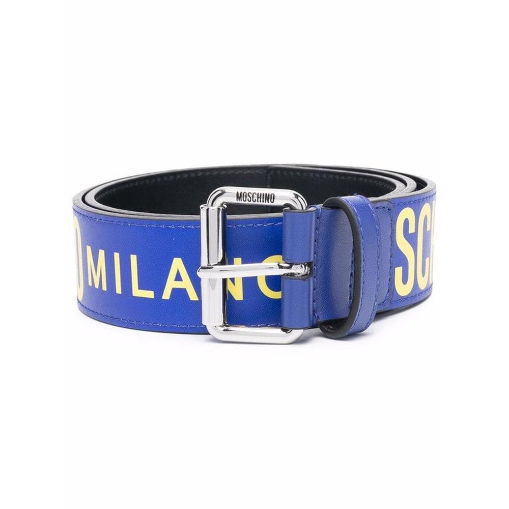 Moschino Blue Leather Belt with Gold Logo Buckle Moschino | Accessories | Moschino Gold Logo Blue Leather  main image 4