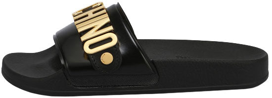 Moschino Couture Pool Slides In Pvc Lettering Logo - Krush Clothing