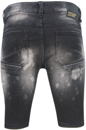 Men's Black Powder Denim Shorts - Krush Clothing