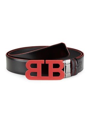 Men's Mirror Leather Logo Buckle Belt