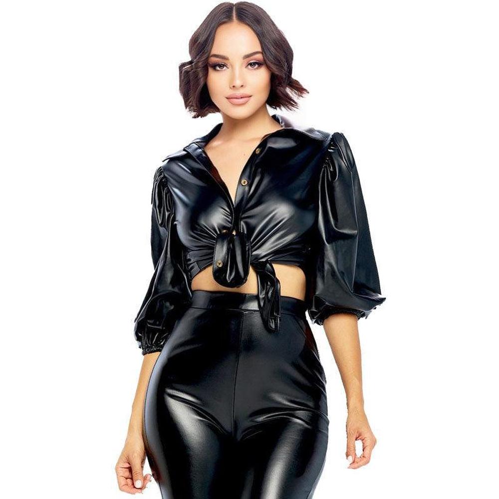 Women's Faux Leather Puff Sleeve 2 Piece Legging Set - Krush Clothing