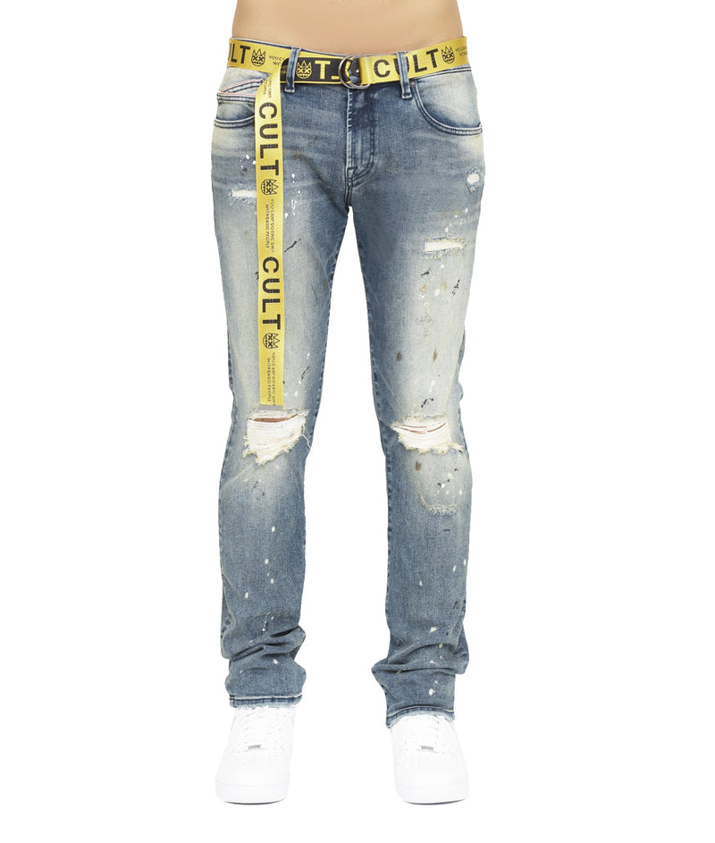 Men's 'Nimbus' Rocker Slim Belted Stretch Jeans - Krush Clothing