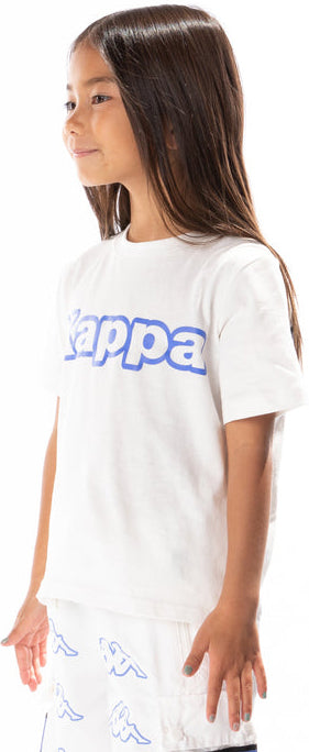 Kid's Logo Tape Erco T-shirt, White/Blue/Black - Krush Clothing